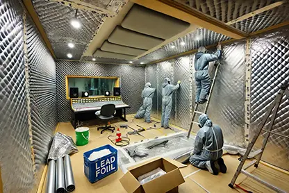 Lead foil in acoustic insulation and moisture protection.